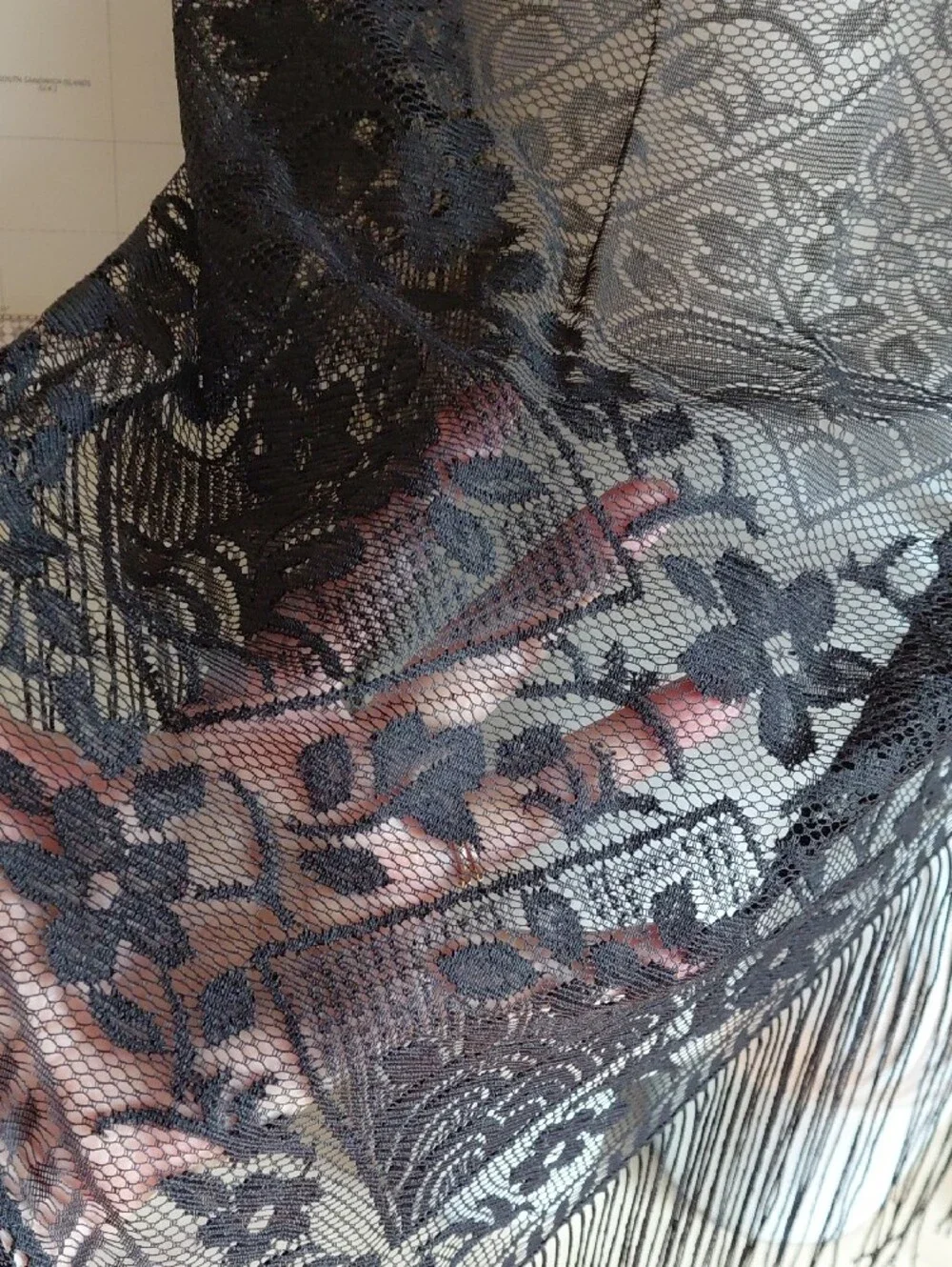 Elegant Black Lace Fringe Shawl for Women